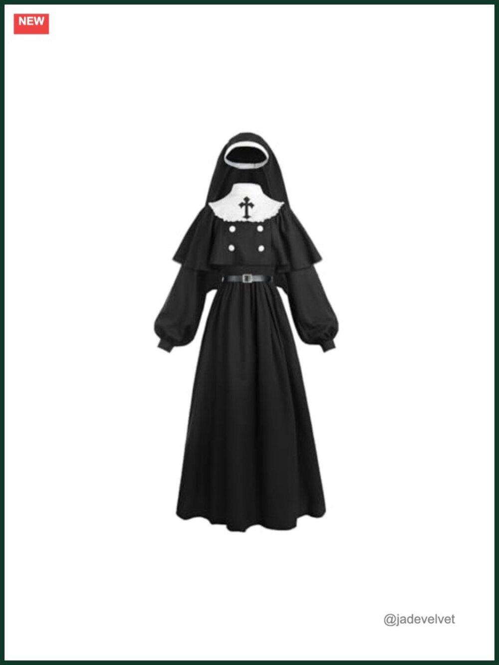Women's Nun Costume Set with Dress Cape Belt Headpiece